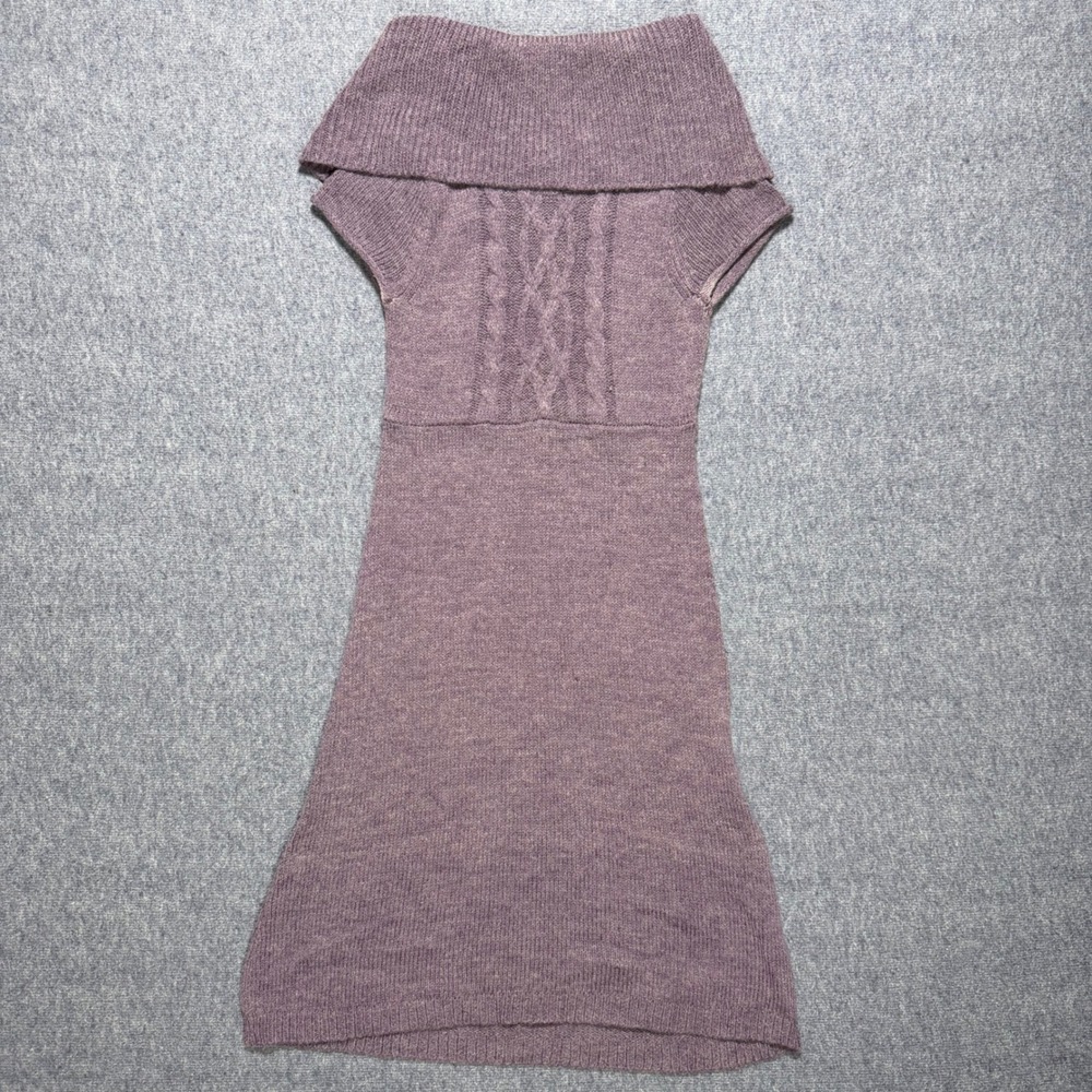 Vintage Mudd Purple Wool Blend Cable Knit Cowl Neck Sweater Dress Women's S